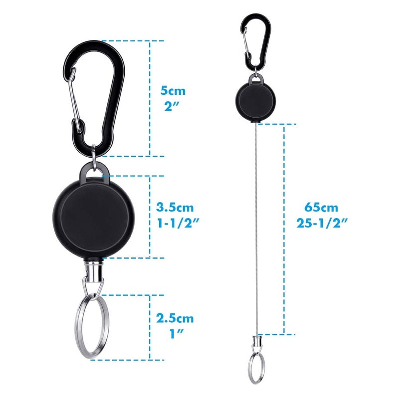Selizo 5 Pcs Retractable Keychain Retractable Badge Holder Reel Clip ID Badge Holder with Steel Wire Rope, Black - Image 3